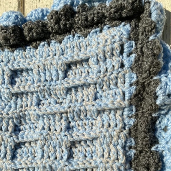 Crochet Blue Baby and Gray Elephant Blanket - Picture 4 of 5